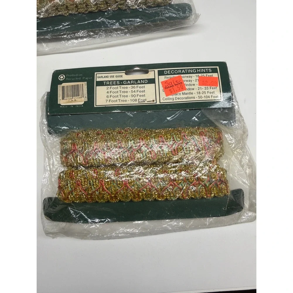 Vintage Garland Christmas TreeTrim Gold Red Green Metallic Braid 120ft Total 4pk